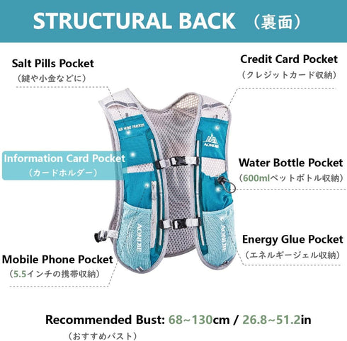 JEELAD Running Hydration Vest Backpack Pack, BPA-Free Leak-Proof Running Water Bottles for Marathon Biking Hiking
