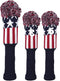 Golf Builder 3pcs USA Stars and Stripes Knitted Golf Head Cover, Driver Fairway Wood Pom Pom