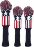 Golf Builder 3pcs USA Stars and Stripes Knitted Golf Head Cover, Driver Fairway Wood Pom Pom