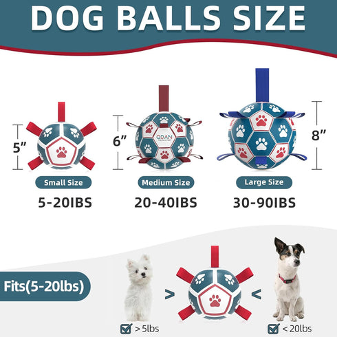 Dog Toys Soccer Ball with Straps, Outdoor Interactive Tug of War Toy for Small Dogs, Blue & Red, 5 Inch