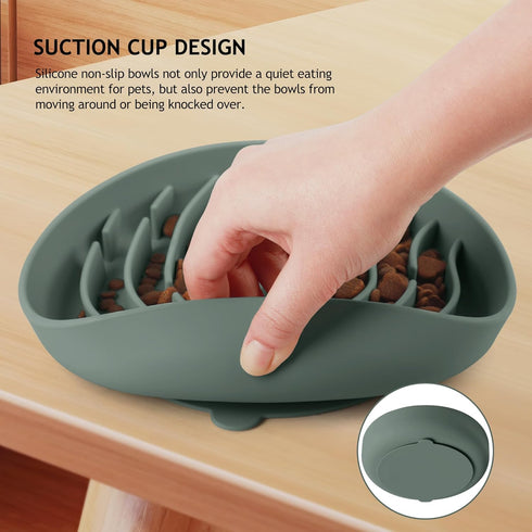 Coomazy Silicone Slow Feeder Bowls, Interactive Puzzle Toy for Dog Cat Food Training, Prevents Overeating (Dark Green,