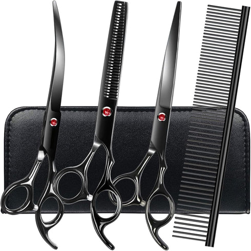 FAIGEO Professional Dog Grooming Scissors Set Stainless Steel Dog Grooming Kit - Thinning,