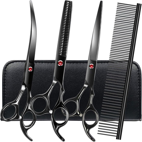 FAIGEO Professional Dog Grooming Scissors Set Stainless Steel Dog Grooming Kit - Thinning,