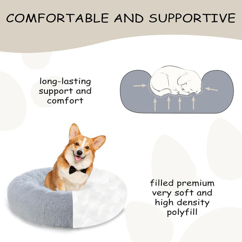 39'' Calming Dog Bed, Plush Anti-Anxiety Donut Bed for Small Medium Large Dogs, Cozy Soft Round Washable Marshmallow