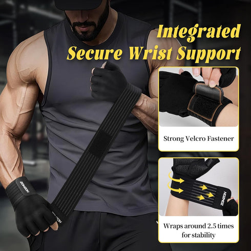 HOZMOZ 6mm Weight Lifting Gloves with Wrist Support, Gym Workout Gloves for Men Women, Full Palm Padded & Grip