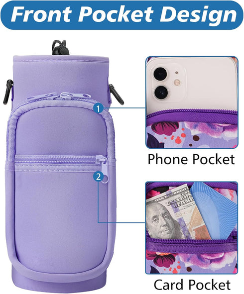 32 40 oz 2 AceTreker Water Bottle Carrier with Strap, Neoprene Water Bottle Sleeve Bag with Pockets Insulated Flask