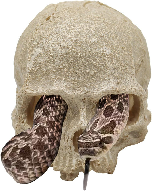 Reptile Aquarium Skull Decor, Snake Hideout Resin Skeleton Head Fish Hide, 4.7 × 3.5 × 3.7 Inch