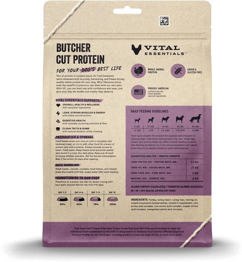 Freeze Dried Raw Dog Food by Vital Essentials, Turkey Mini Nibs Entree, 14 oz