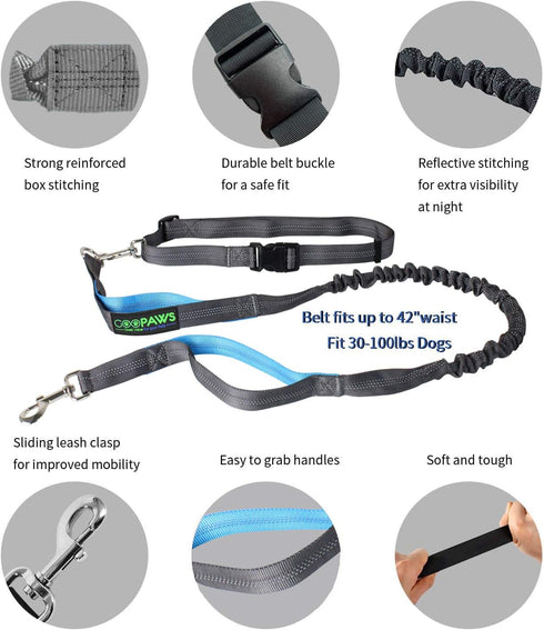 JESPET Hands Free Dog Leash, Durable Dual Handle Waist Leash for Medium & Large Dogs up to 150lbs