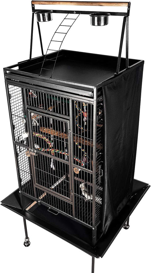 Colorday Good Night Bird Cage Cover for Large Bird Cage with Play Top, Black, 68"
