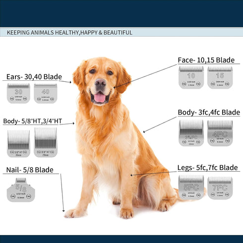4FC Pet Dog Grooming Kit with Detachable Ceramic Blades, Compatible with Andis, Oster A5, Wahl KM10 Clippers