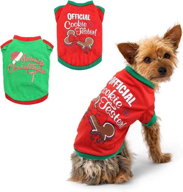 BWOGUE 2 Pack Christmas Dog Shirts, Soft Breathable Pet T-Shirts for Small Dogs and Cats, XS