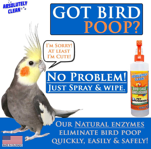 (32oz Pack 1) Absolutely Clean Amazing Bird Cage Cleaner and Deodorizer - Just Spray/Wipe - Safely & Easily Removes