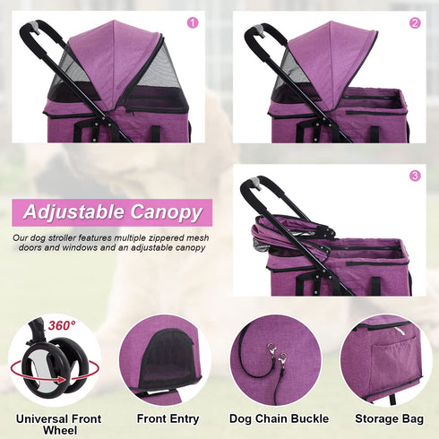 3-Wheels 3-in-1 BestPet Premium Multifunction Pet Stroller for Medium Small Dogs & Cats - Detachable Carrier