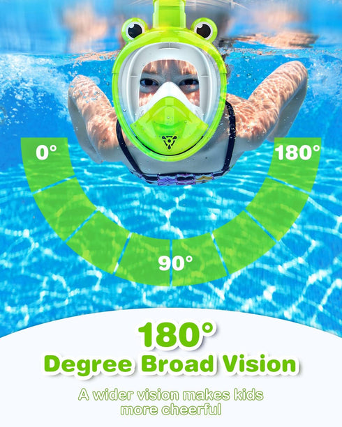 Kids Full Face Snorkel Mask, Foldable Snorkeling Gear for Ages 4-16, Anti-Leak/Anti-Fog