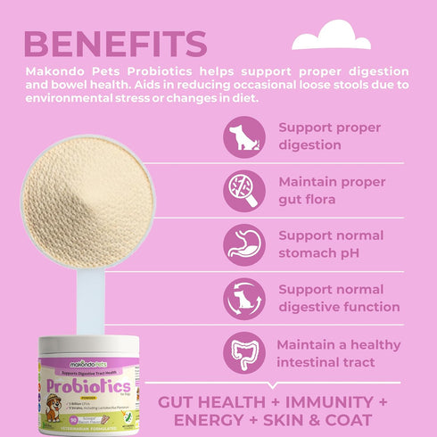 Probiotics for Dogs & Puppies, Extra Strength 9 Species, 5 Billion CFU per Scoop, Digestive Enzymes, Powder Probiotic