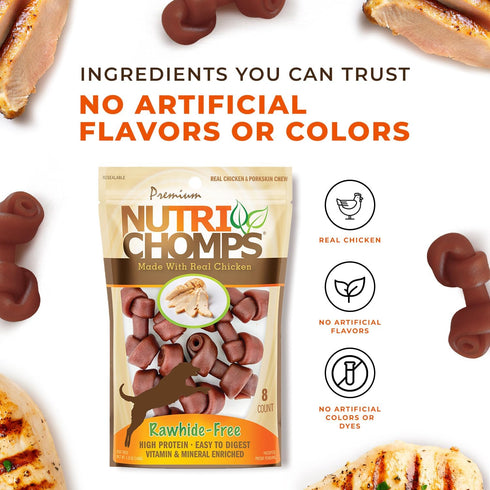 NutriChomps Dog Chews - 2.5-inch Knots, Rawhide-Free Dog Treats, 8 Count, Real Chicken Flavor