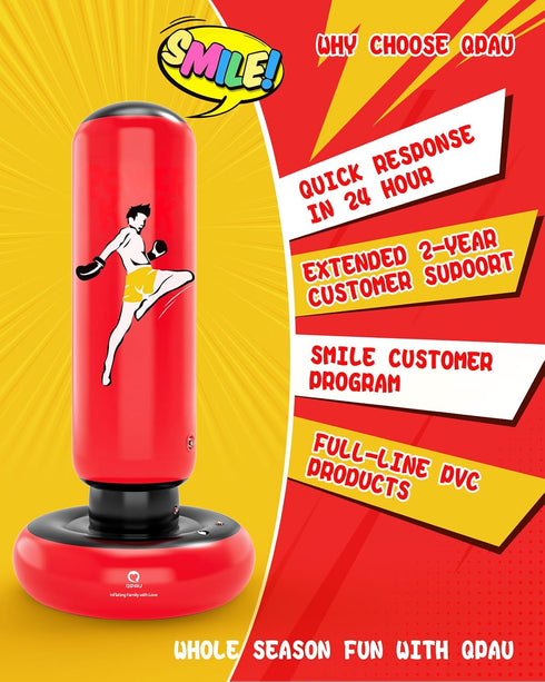 66 Inch Set, 6-12, MMA QPAU Kids Punching Bag Toy with Boxing Gloves, Larger Stable Kids Inflatable Boxing Bag Gifts