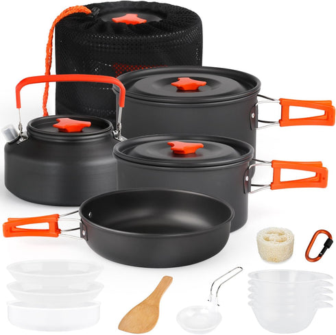 Gutsdoor Camping Cookware Set, Lightweight Stackable Non-Stick Cooking Equipment with Storage Bag for Outdoor