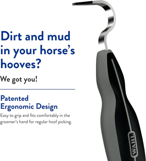 Wahl Professional Animal Equine Grooming Horse Hoof Pick, Ergonomic Rubber Handle, Black