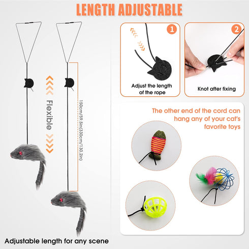 FYNIGO 2 Pcs Interactive Cat Mouse Toys for Indoor Adult Cats and Kittens, Self Play Hanging Door Mice