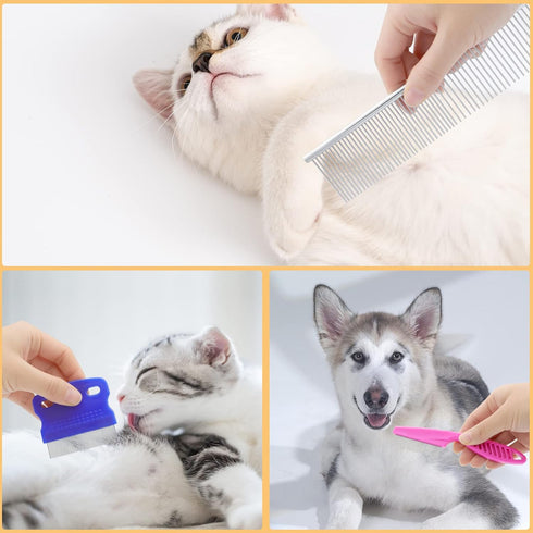 Tick Removal Tool for Dogs - Cat Comb for Shedding, Stainless Steel Grooming Comb Kit for Small Dogs (10 Pack)