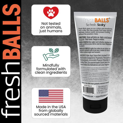 FRESH BALLS Lotion | Anti-Chafing Comfort Men's Cream to Powder Deodorant for Groin Area, 3.4 fl oz (Pack of 2)