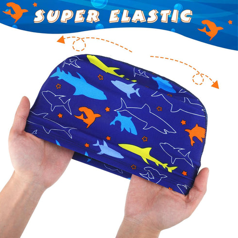 Geyoga Kids Swim Caps - 3 Pieces Bathing Hats for Boys and Girls, Polyester Pool Cap for Long Short Hair