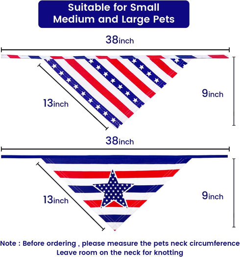 4th of July Dog Bandanas 2 Pack, American Flag Pet Scarf, Durable Fabric Patriotic Scarf for Small Medium Large Dogs