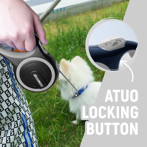 26 FT Retractable Dog Leash - Heavy Duty for Dogs up to 110lbs, One-Handed Brake, Non-Slip Handle