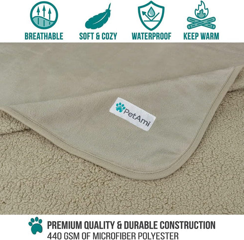 PetAmi Waterproof Dog Blanket for Medium Large Dogs - Pee Proof Reversible Water Proof Blanket for Bed Couch, Soft