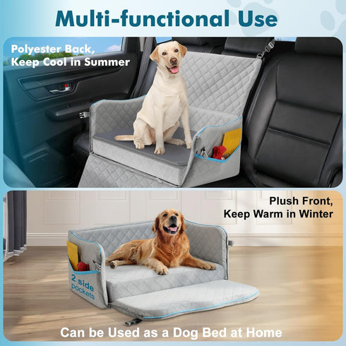 60 lbs 2 Large Dog Car Seat, Dogs Car Bed for Large Dogs Under or Small Breeds, Comfortable Dog Booster Carseat