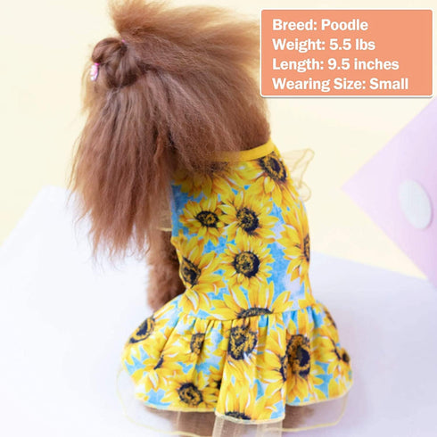 KYEESE Dog Dress for Medium Dogs - Sunflower Sundress with Tulle and Ruffle Sleeves, Dog Apparel