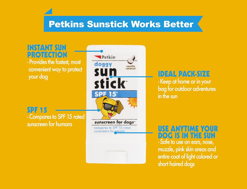 15 .5 oz Petkin Dog Sunscreen Sunstick Sunscreen for Dogs and Puppies, SPF Simply Rub on Anytime for Instant Sun
