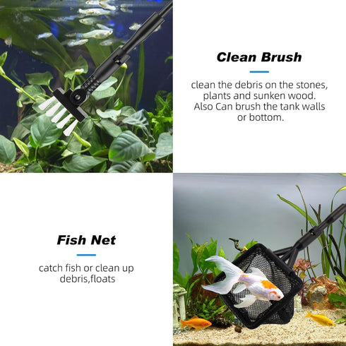hygger Small Fish Tank Cleaner, Aquarium Cleaning Tools Kit with Handle and Accessories