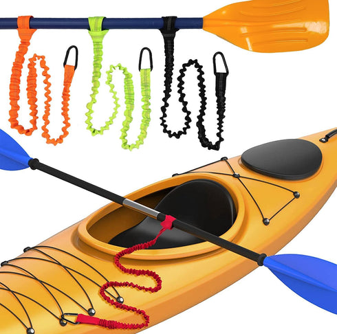 Paddle Leash Kayak Holder Tool Lanyard - 2 Pack Stretchable Paddle Strap with Carabiner for Kayak