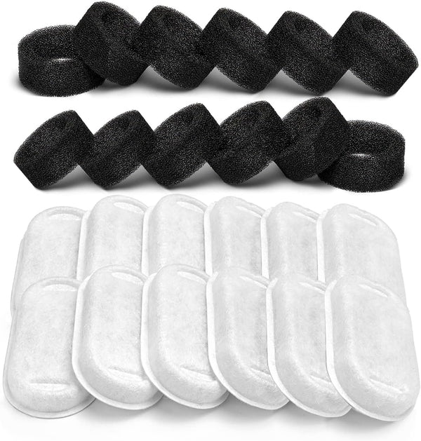 SOOFPET Cat Water Fountain Filters, 24 Pieces (12 Carbon + 12 Sponge),