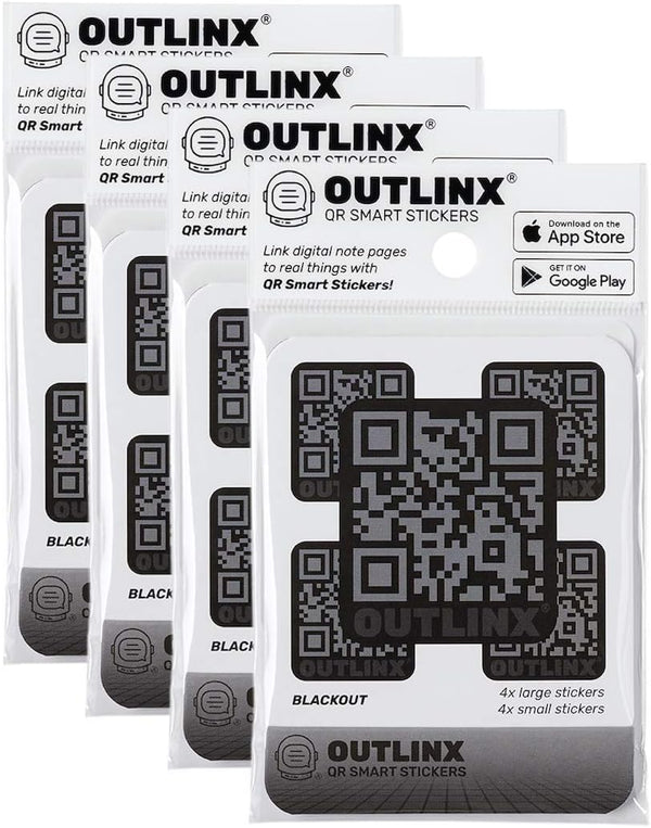 QR Smart Stickers - Stick Digital Notes to Your Things, Blackout 4-Pack Bundle, 32x Stickers