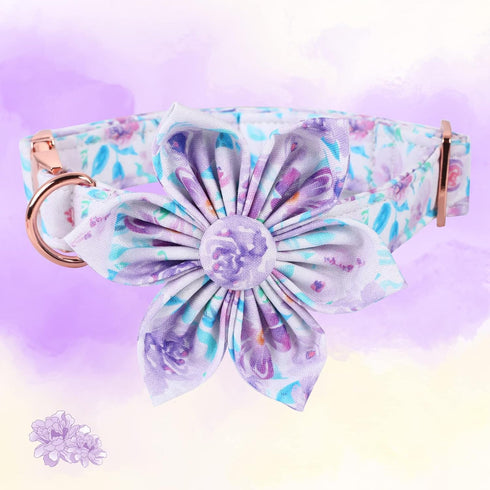 Lionheart Glory Purple Dog Collar with Flower, Adjustable Floral Pattern for X-Large Dogs