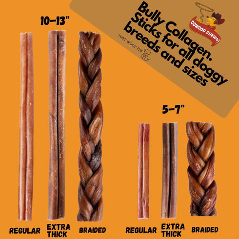 (5-7", 5 Count) Cowdog Chews Beef Bully Stick: Odor-Free, Fully Digestible Beef Collagen Chews - Natural, Grain-Free