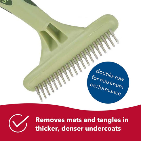 Coastal Pet Safari Dog Double Row Rotating Pins Undercoat Rake, Gentle Dematting Comb for Dogs