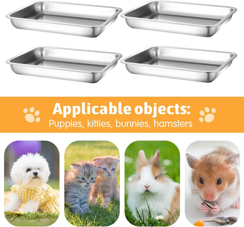 4Pack Surface(2XL:15.7 11.8 2 Fhiny Stainless Steel Kitten Litter Box, Small Size Low Entry Metal Cat Open Litter Pan