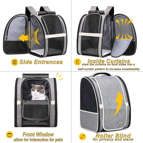 Texsens Pet Carrier Backpack - Ventilated Design with Window Blind for Small Cats & Dogs, Collapsible, Ideal for Travel