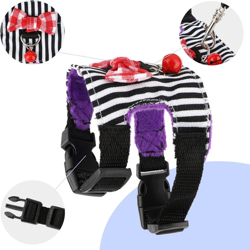 Small Pet Harness Vest and Leash Set - Bowknot and Bell Decor for Gerbil Guinea Pig Squirrel Kitten (M, Black Stripe)
