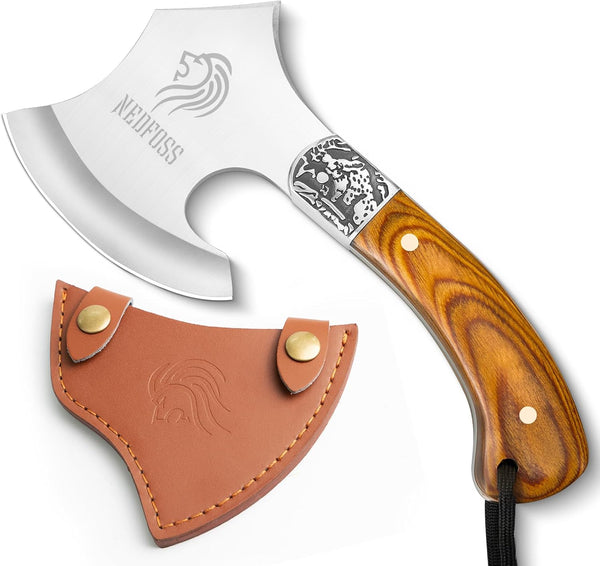 NedFoss Warthog Camping Hatchet Axe, 9" Full Tang Small Axe with Leather Sheath, Tomahawk for Outdoor Backpacking