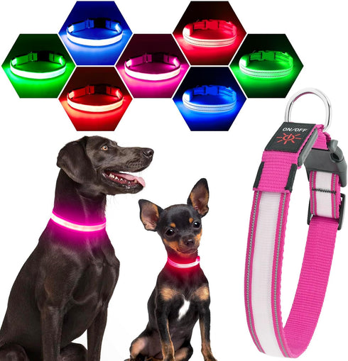 Light Up Dog Collars, Rechargeable Waterproof Glow Collar for Pet Safety, Fully Adjustable for Small Medium Large Dogs