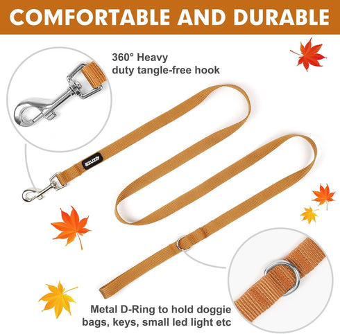 azuza Nylon Fall Dog Collar and Leash Set, Strong & Durable Basic Style Leash for Small Dogs, Latte Brown, S