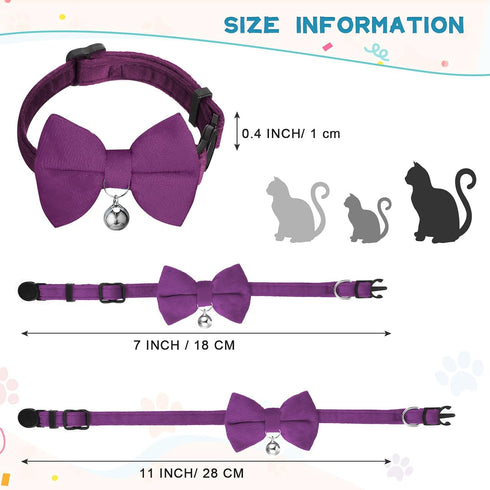 10 Pieces Cat Bowtie Collars with Bell, Adjustable Breakaway Kitten Collar for Boys Girls, Solid Colors