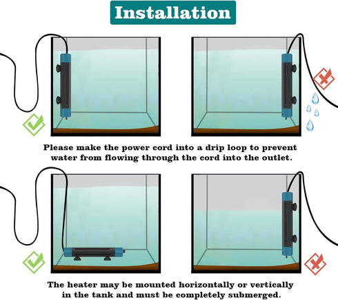 Aquarium Heater - 300W Rapid Heating, Energy-Saving, Anti-Dry Protection, Intelligent Thermostat for Fish Tank