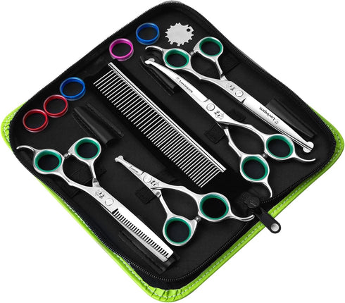 LovinPet Dog Grooming Scissors Set, Safety Round Tips Professional 6 in 1 Stainless Steel Grooming Shears